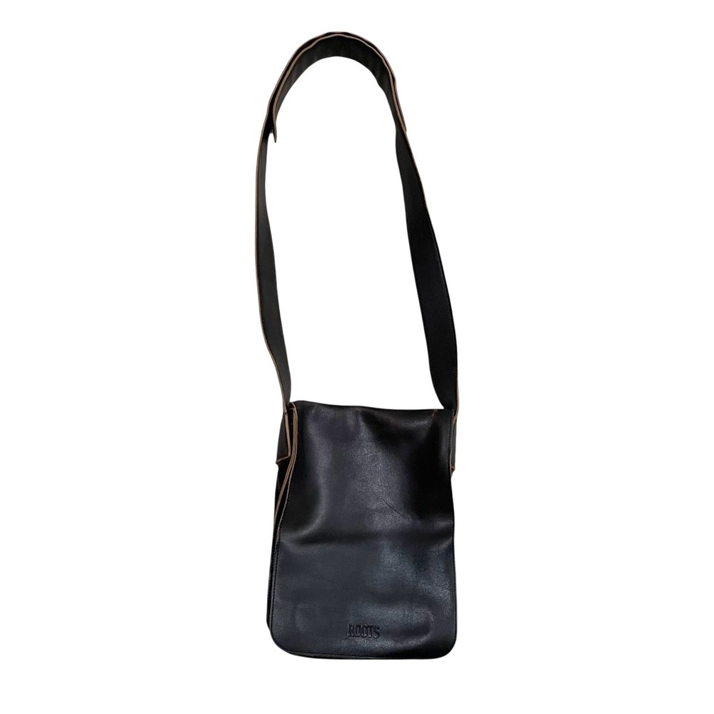 Roots Black Leather Shoulder Crossbody Messenger Bag